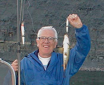 Ballan wrasse are common catches over the same ground as the bass. Note the other rod, armed with a J13, for fishing deeper water.