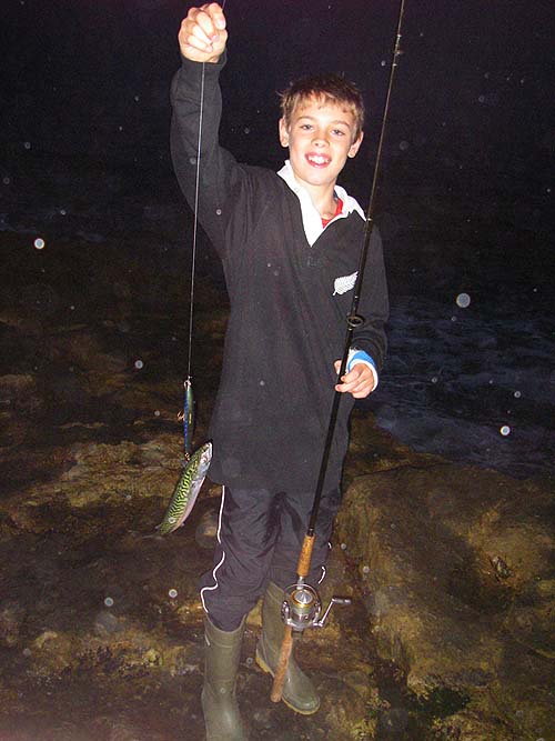 A wonderful mackerel - it's managed to transfer the hook to it's 'earhole' in the course of the struggle but who cares when it's your first ever?