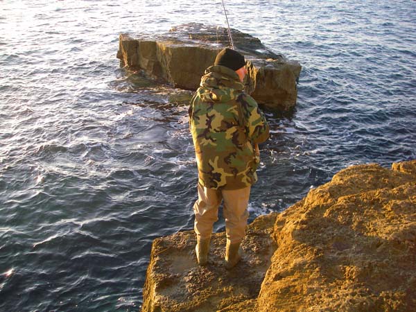 Dave spinning. Many of the pollack were close to the big rock in front of him.