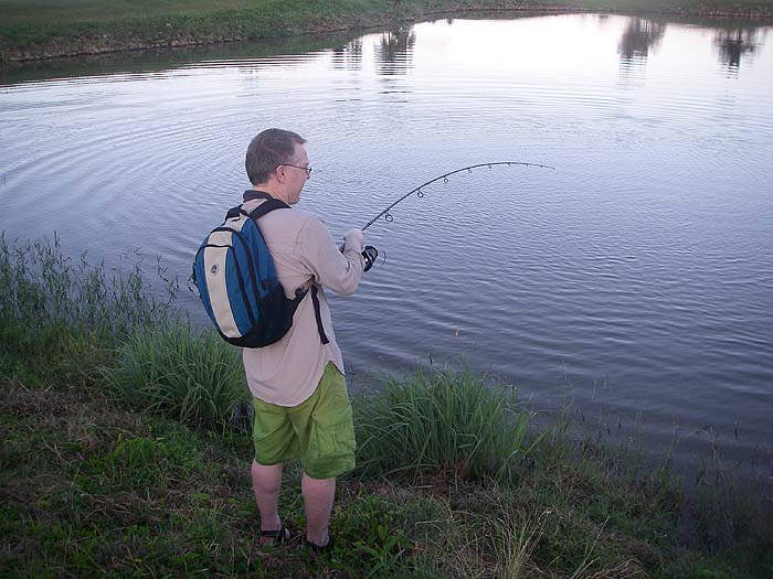 This is as near as I got to a picture of Richards 10kg snook even though it jumped right under our noses several times before chewing through the nylon.