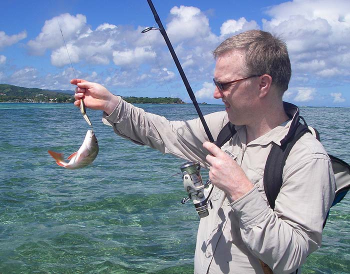 We caught loads of these. Notice this one took a Rapala, these are also shallow runners.