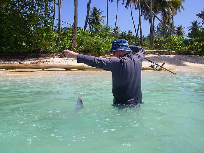 This time it was my turn. The water on this flat was much more stirred up and murky when we fished it.