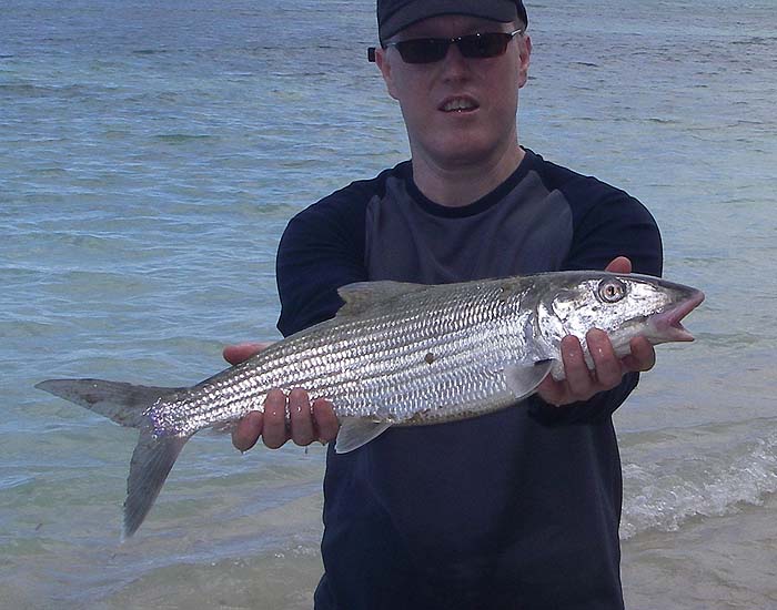 Richard displays my bonefish from the previous shot. It was, by some margin, the smallest one we caught on this trip.