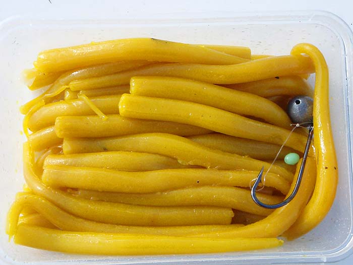 These innocuous looking bits of spaghetti seem to be 'the business' when it comes to snapper. I guess that a lighter hook might be mashed by the jaws of the fish.