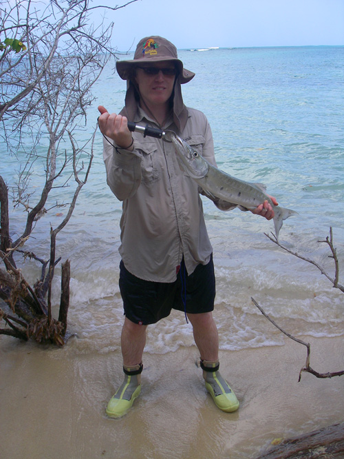 This is typical of the barracuda that took our small Angel Kiss lures. Note the 'grip' tool in action - reassuring.