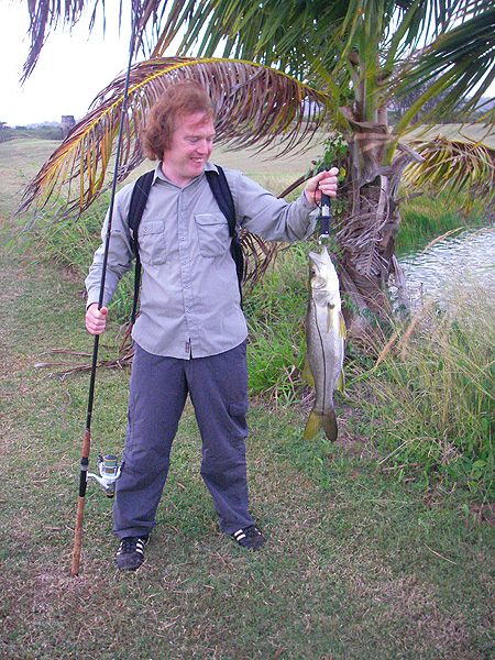 Another good fish landed - we had the hang of snook by this time. I believe that they are easier to catch on live shrimps or fish.