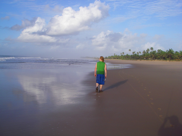 Rich makes his way along a typical wave pounded stretch of sand.