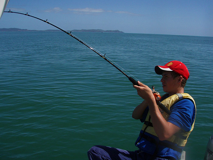 Tim into a good fish.