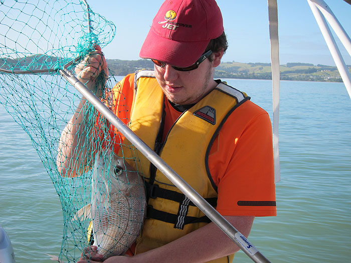 Hamish with a cracking snapper.