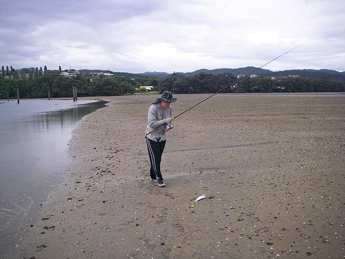 Richard beaches one of the many kahawai that he caught.