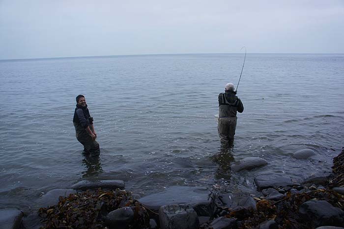 Rob stands by to help but the mullet is still battling.
