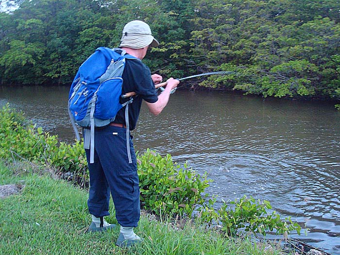 Just to give you an idea of how narrow the shallow lake was. I'm playing a tarpon on the spinning gear.