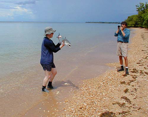 Steve films Rich with a decent, lure-caught, barracuda.