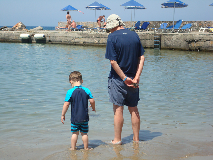 Joshua and me intent on the 'minnow' trap.