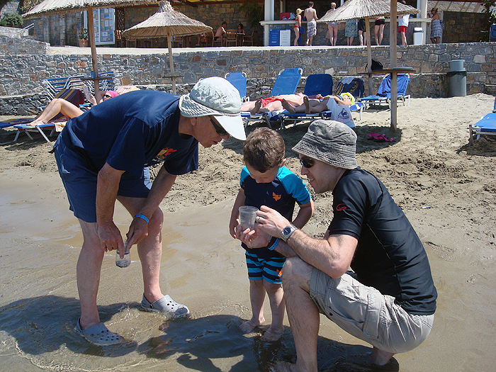 We inspect the catch transferred to a plastic cup.