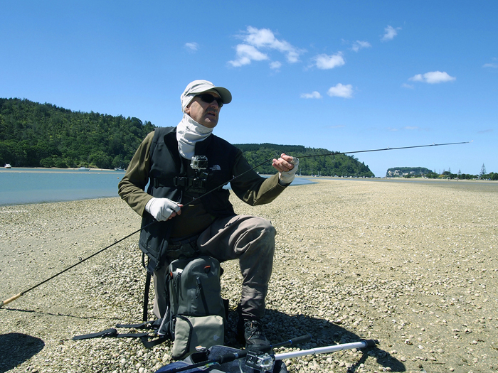 Alan sets up his gear on the beach.