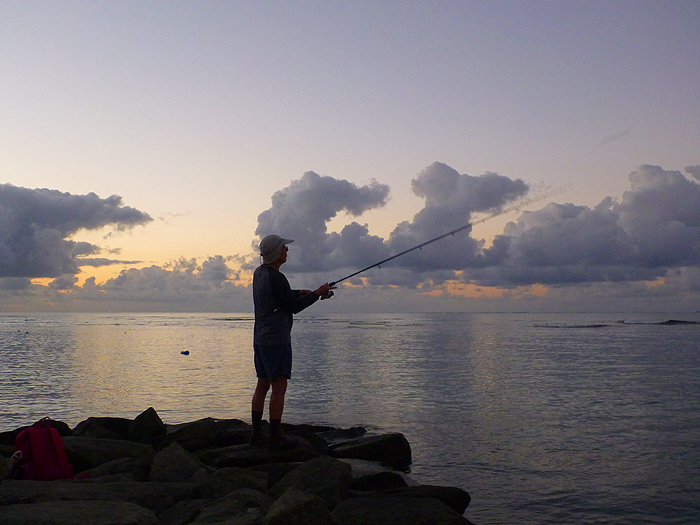 I'm casting my lure into the deep channel.