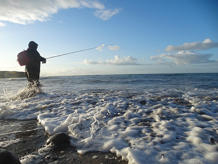 Bill took a picture or two of me fishing into the surf.