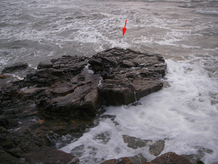I stood on the rock in the picture and lowered the bait where the arrow is pointing.