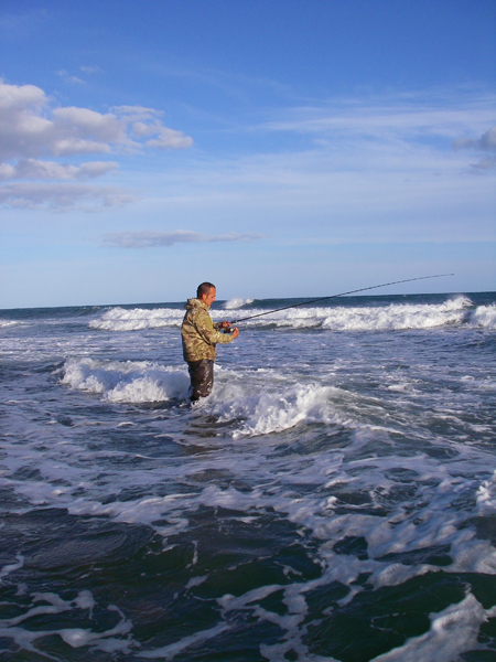 He was only in waist high waders and got a bit wet.