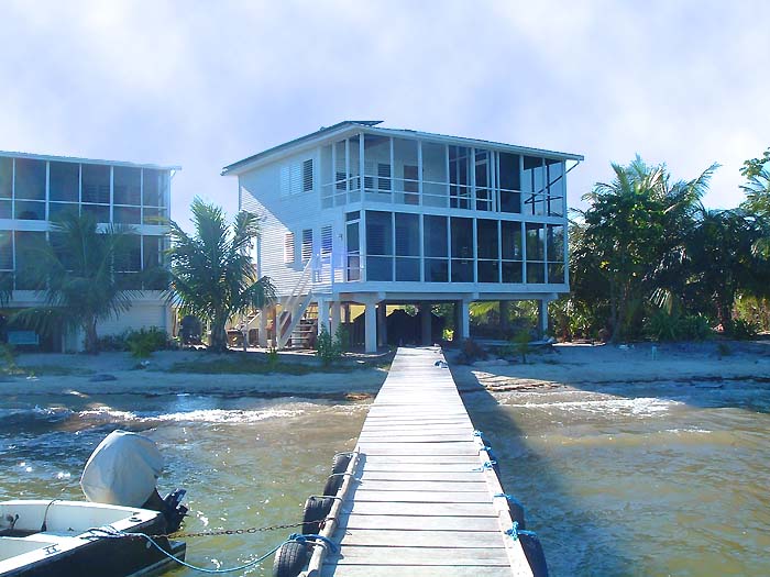 Chris and Sue's house is on the right and our cabanas on the left. The jetty is where we started our fishing trips and boat is the only way in or out.