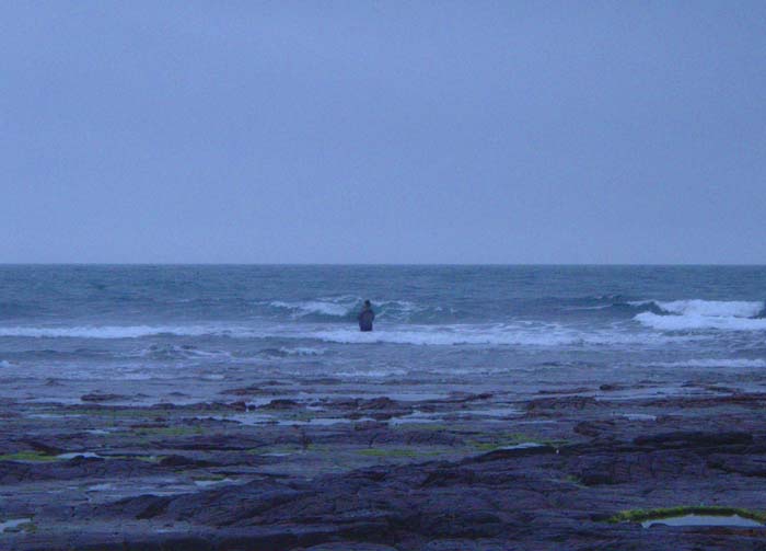 Ben plugging away in a brisk sea. If the tide's low it's difficult to use any sort of sub-surface lure because of weed. Fish shoal up in such spots and it may be possible to catch several in a short session.