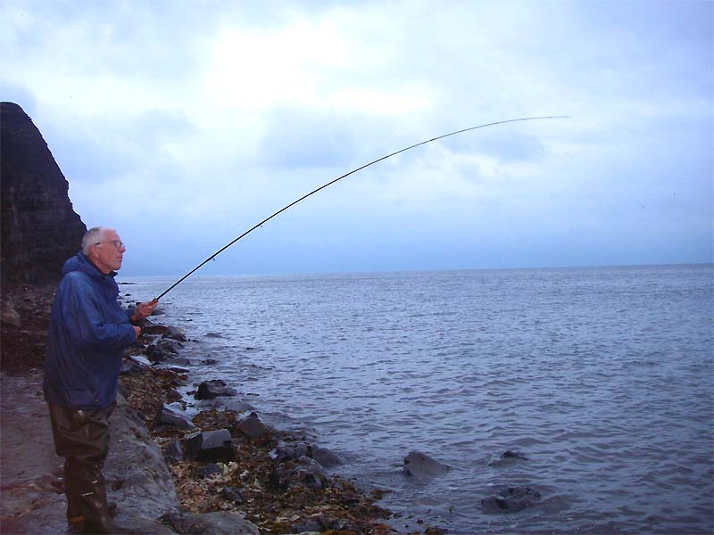 A mullet well down into the backing. Note the shallow angle of the line - this fish was going places. Picture thanks to Steve Binckes (previous evening).