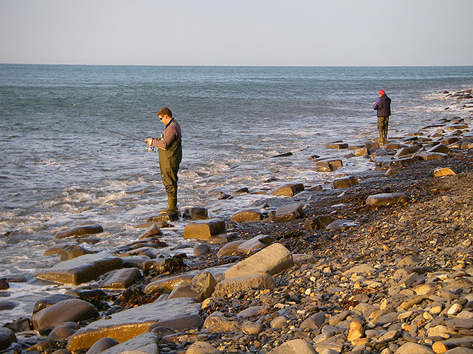 Ben and Nigel flogging away - the wind was a lot stronger than it looks.