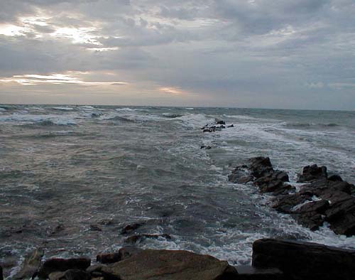 The wind had dropped but my, 'spot', was too dangerous to fish. I wanted to stand on the rocks at the far end