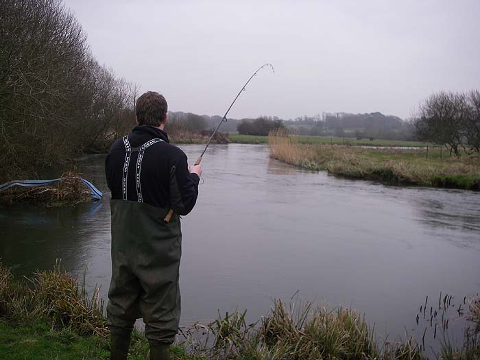 One of Ben's pike tears off line from the reel.