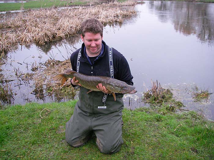 Ben's best of the afternoon. Note the reeds and slack water behind him, where the fish was lurking.