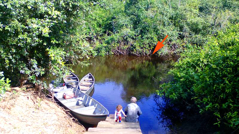 Richard and daughter Jasmine fishing.  Most of his bites came from the spot arrowed.