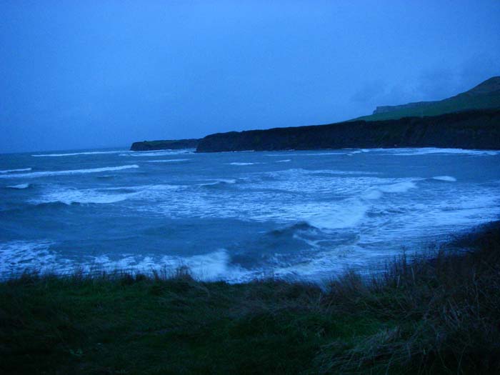 Kimmeridge Bay in a howling SW blow. Too rough even to venture along the beach.